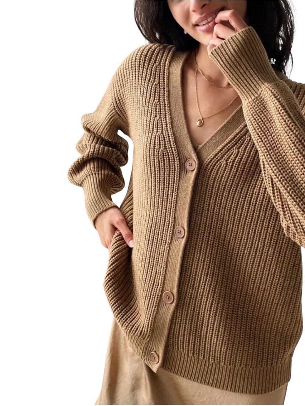 Aritizia Babaton Bespoke V-Neck Button Cardigan Sweater Camel Brown Size XS